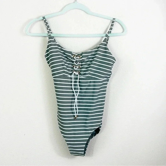 Sea Level Chamarel Lace Up Bralette One Piece Swimsuit SZ US 6 olive green - Picture 13 of 14